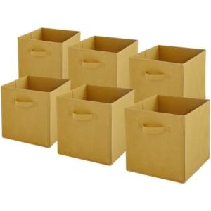 Lot de 6 paniers pliables en tissu jaune 31 x 31 x 31 cm