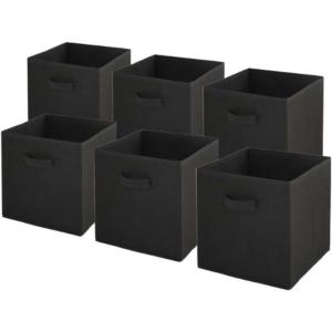 Lot de 6 paniers pliables en tissu noir 27 x 27 x 27 cm
