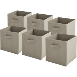 Lot de 6 paniers pliables en tissu taupe 27 x 27 x 27 cm