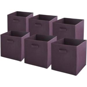 Lot de 6 paniers pliables en tissu violet 31 x 31 x 31 cm