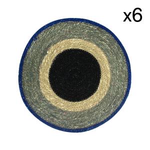 Lot de 6 sets de table bleu en jonc de mer 38cm