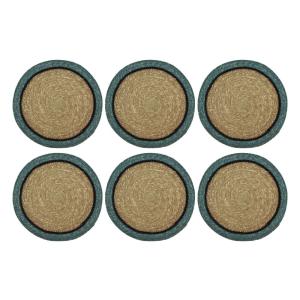 Lot de 6 sets de table en jonc de mer naturel et bleu d38cm