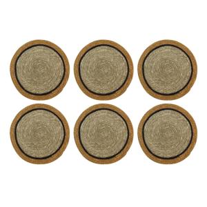 Lot de 6 sets de table en jonc de mer naturel et jaune d38cm