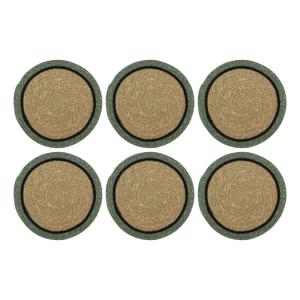 Lot de 6 sets de table en jonc de mer naturel et vert d38cm