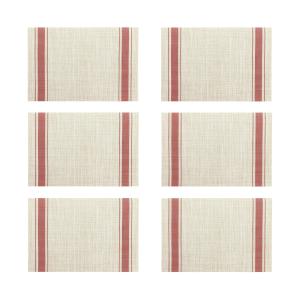 Lot de 6 sets de table tissé en PVC beige et rouge 45x30cm