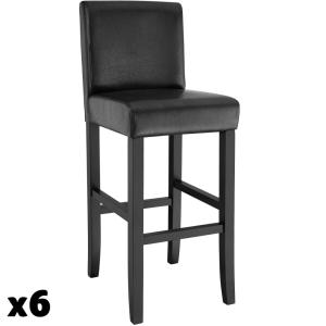 Lot de 6 tabourets de bar bois simili cuir avec dossier noir