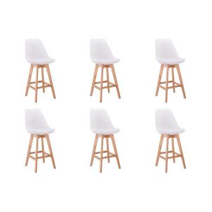 Lot de 6 tabourets de bar scandinave avec pieds bois - Blanc