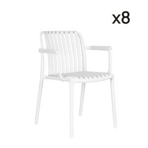 Lot de 8 chaises de jardin empilables en polypropylène blan…