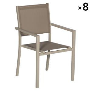 Lot de 8 chaises en aluminium taupe et textilène taupe