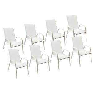Lot de 8 chaises en textilène blanc et aluminium blanc
