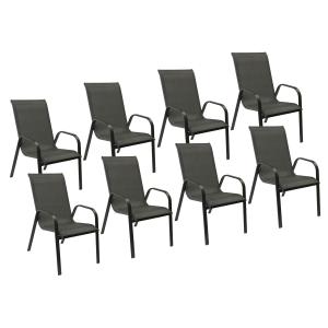 Lot de 8 chaises en textilène gris et aluminium anthracite