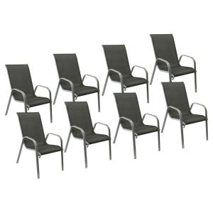 Lot de 8 chaises en textilène gris et aluminium gris