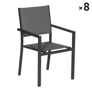 Lot de 8 chaises rembourrées gris en aluminium anthracite