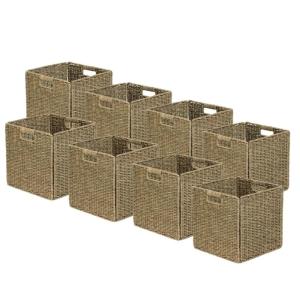 Lot de 8 paniers pliables en jonc de mer naturel 31 x 31 x…