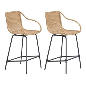 Lot de chaises d'ilot et bar  en métal et assise en rotin 6…