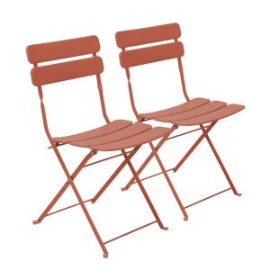 Lot de deux chaises pliantes en acier terracotta