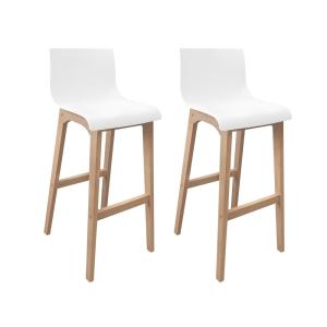 Lot de tabourets de bar  en chêne et assise plastique blanc…