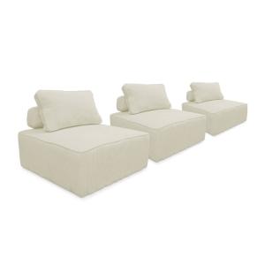 Lot de3 chauffeuses canapé modulables velours côtelé crème…