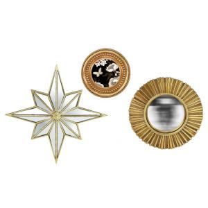 Lot étoile, miroir convexe et cadre perle doré