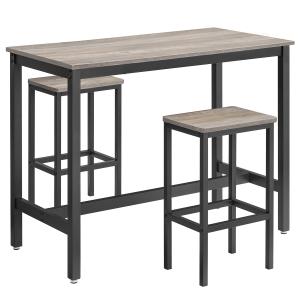 Lot table et chaises de bar effet bois grège et noir