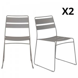 Lots de 2 chaises de jardin modernes en métal gris