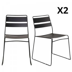 Lots de 2 chaises de jardin modernes en métal noir