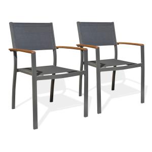 Lots de 2 Fauteuils de jardin alu et acacia - Gris anthraci…