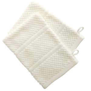 Lots de 2 gants de toilette blanc ivoire en coton 500 g/m^2