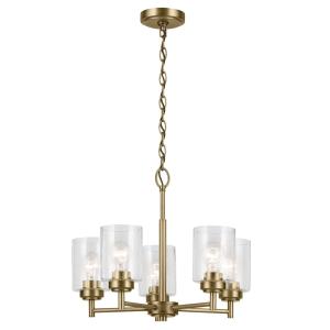 Lustre 5 Lumières Acier, Verre Transparent Bullé