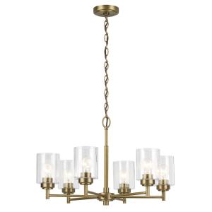 Lustre 6 Lumières Acier, Verre Transparent Bullé