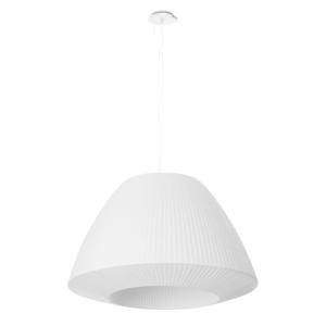 Lustre tissu/verre/acier blanc H 138 cm