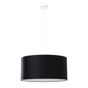 Lustre tissu/verre/acier noir H 115 cm