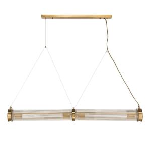 Lustre tube double en verre et métal galvanisé doré - H120…