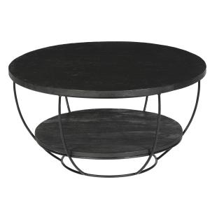 LUZ-Table basse ronde D.65 cm en Manguier Teinté noir et mé…