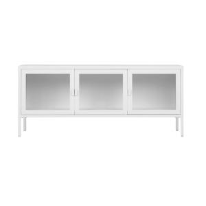 MAINE- Banc TV 3 portes vitrées acier blanc 130 cm