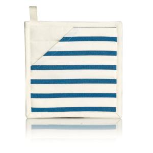 Manique 2 en 1  en coton ivoire/bleu 20 x 20 cm