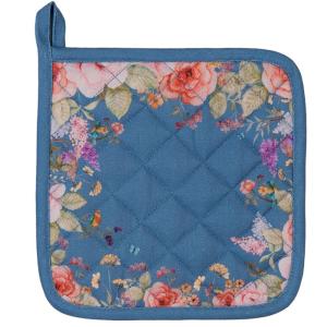 Manique de cuisine 100% coton bleu motif fleuri 20x20cm