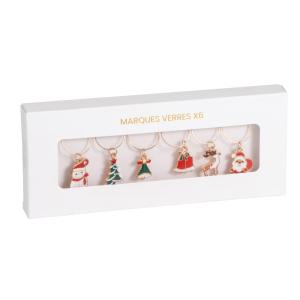 Marques verres en métal rouge, doré et vert (x6)