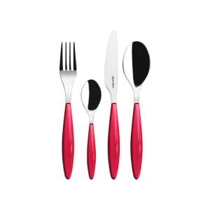 Ménagère 24 pièces en acier inoxydable et acrylique rouge c…