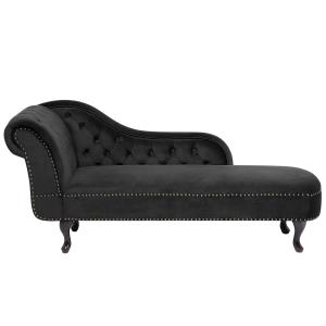 Méridienne chesterfield en velours noir côté gauche