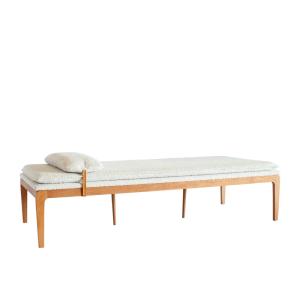 Méridienne en chêne et tissu crème