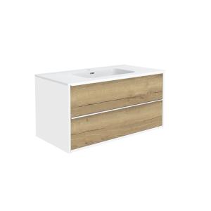 Meuble 100cm Chêne Halifax Naturel / Blanc Alp    vasque bl…