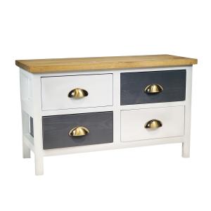 Meuble  4 tiroirs en pin teinté gris et blanc plateau natur…