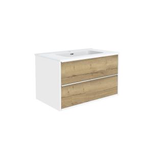 Meuble 80cm Chêne Halifax Naturel / Blanc Alp    vasque bla…