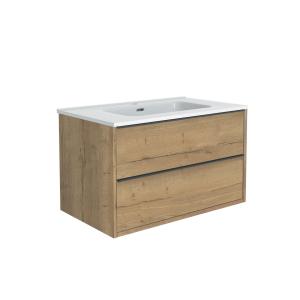 Meuble 80cm Chêne Halifax naturel PPSM   vasque blanche