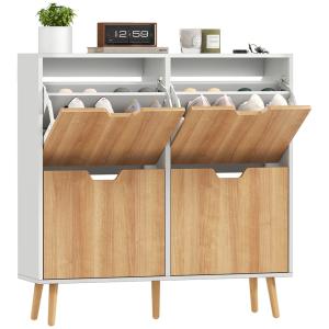 Meuble à chaussures 4 abattants étagère réglable pieds en b…