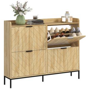 Meuble à chaussures avec 4 tiroirs étagères réglables chêne…