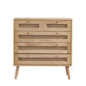 Meuble à chaussures bois naturel 5 tiroirs cannage
