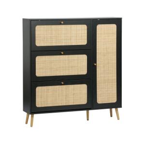 Meuble à chaussures cannage 3 abattants noir