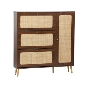 Meuble à chaussures cannage 3 abattants noyer